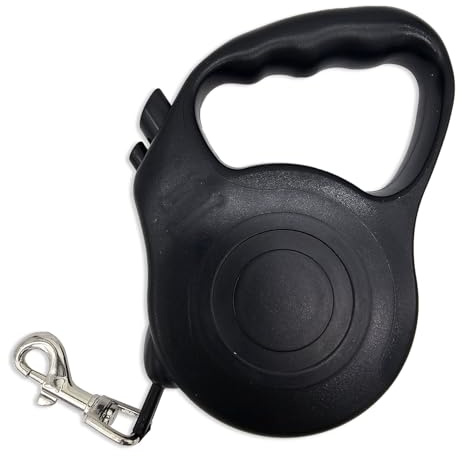 KUVIAS Retractable Dog Lead - Durable Retractable Dog Strong Extendable Leash with Stop, Lock & Release Buttons & Chrome Hook - Heavy Duty Long Dog Puppy Training Running Lead (5 Metres, Black)