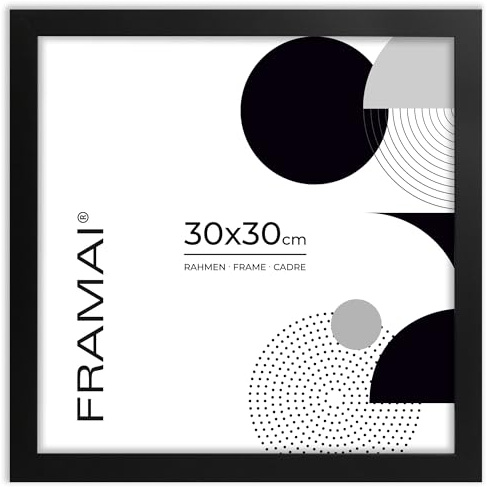 FRAMAI® Bilderrahmen Schwarz 30x30 cm MDF Umweltfreundlichem Rahmen mit Bruchsicheren Plexi, Aufhänger und Aufsteller