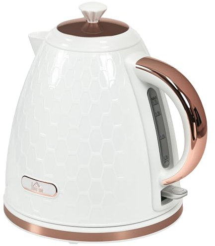 HOMCOM Electric Kettle, 1.7L, Fast Boil, 3kW Cordless Water Kettle with Removable Washable Anti-scale Filter, Auto Shut-off, 360° Swivel, UK Otter Thermostat, BPA Free, Cream White