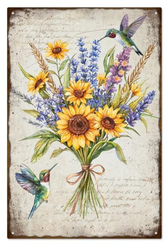 WADORN Cartello In Metallo Vintage con Bouquet Girasole di Fiori Selvatici, 20x30cm Divertente Cartello In Latta Retrò, Regalo per Giardiniere, Decorazione Da Parete Poster Primaverile