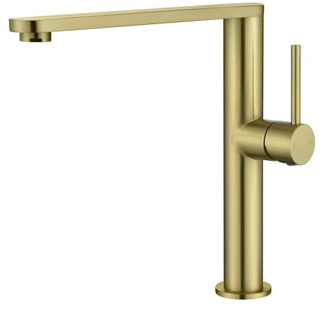 Tohlar Kitchen Sink Tap, Brushed Gold 360° Swivel Faucet Hot Cold Mixer | Gold Kitchen Tap 1 Hole, Single Handle Faucet, Hot and Cold Mixer, Stainless steel