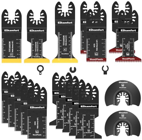 Ezkamfort 22Pcs Multi Tool Blade, Titanium Multitool Blade Kits for Wood Nails, Drywall, Japanese Tooth with Storage Bag, Universal Oscillating Saw Blades Compatible with Ryobi Makita Milwaukee