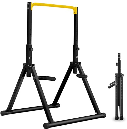 DOBESTS Power Tower Dip Station,Pieghevole Barra per trazioni autoportante，Regolabile MultifunKtional Pull Up Station Attrezzi Palestra Casa,Attrezzatura per Allenamento della Forza（011，yellow）