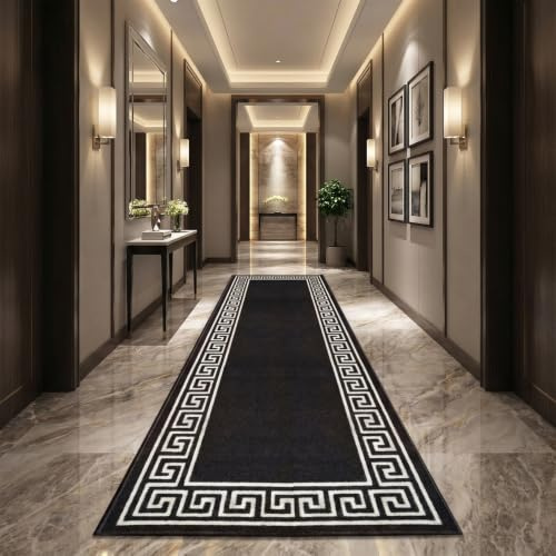 Trendy Realm Zephyra Runner Rug – Large Non-Slip Washable Carpet for Living Room, Bedroom, Hallway, Lounge, Dining, Kitchen, Modern Indoor Long Floor Runners (Black & White, 66x220 cm)