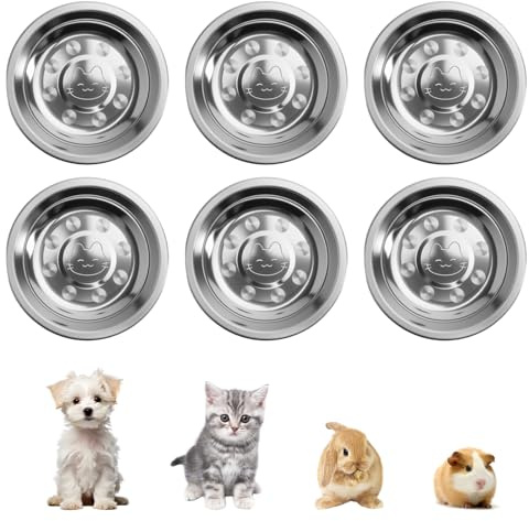 VOSSOT 6 Stück Katzennäpfe Edelstahl 16 cm, Futternapf Katze Katzen mit Breiten, Futternapf Katze für Katzens mit Breiten Schnurrhaaren, Kitten Bowl Katzen-wassernapf, Kleine und mittelgroße Haustiere