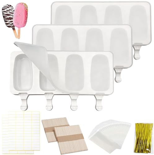 3 Moldes Para Helados con tapa, Molde de silicona para helado, Incluye 100 palitos de helado 100 bolsas para envolver, 100 cintas y 100 pegatinas, para helados congelados para hacer tú mismo