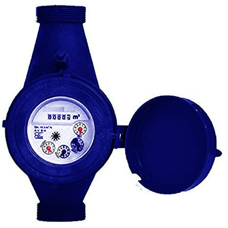 Contador agua 40mm de chorro múltiple esfera nylon/Homologación C.E.E. Clase B/Rosca entrada y salida 1 1/2 macho/Caudal máximo 21 m3/h/Racores incluídos