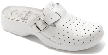 Saniflex 631-10 Certifierad Medicinsk Läderskor Träskor Clogs Tofflor Pantoletter Komfortskor, Kvinnor, Vit, EU 37