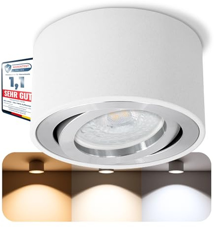 SSC-LUXon CELI-1 LED Aufbauspot weiß rund - flach & schwenkbar - Aufbaustrahler inkl. wechselbarem LED 230V Modul 4W drei einstellbaren Lichtfarben 3CCT