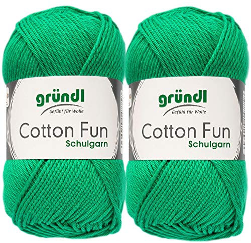 2x50 Gramm Gründl Cotton Fun Häkelgarn Schulgarn + 1 Anleitung für EIN Meerschwein (26 Smaragd)