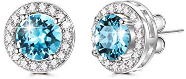 Allergivänliga Sterlingsilver simulerade diamantörhängen med månadssten kristaller, vitguldpläterade 10 mm kubisk zirkonia månadssten stiftörhängen för kvinnor flickor, Crystal, Kristall