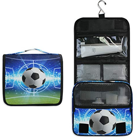 Linomo Hanging Reise Kulturbeutel für Damen und Herren, Galaxis Fußball Sport Ball Kosmetik Make-up Tasche mit Haken