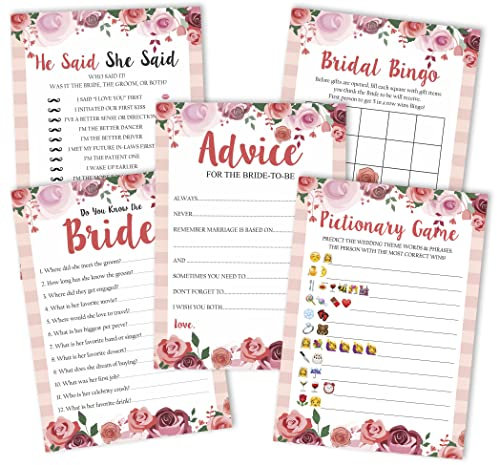 Inkdotpot Brautparty Spiele 5Er Einstellen (Aktivitäten Für 50 Gäste) Blumen Thema Spaß Junggesellinnenparty Spiele Einstellen Bündeln