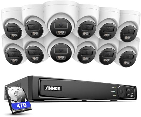 ANNKE 16CH 4K Ultra HD PoE Überwachungskamera Set mit 4TB Festplatte | 8MP Video Überwachungssystem mit 12X 8MP IP Audioaufnehmen Kameras, H.265+ NVR Rekorder, 100ft Nachtsicht