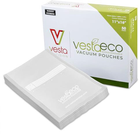 VestaEco Sacchetti Sottovuoto per Alimenti, Sacchetti Sottovuoto Goffrati per La Conservazione Degli Alimenti e La Cottura Sottovuoto | Biodegradabile, senza BPA e Ftalati, 50 unità, 28 x 40 cm