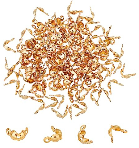 UNICRAFTALE 120Stk. Goldene Perlenspitzen Edelstahl Calotte Enden Offene Clamshell Knotenabdeckungen Umklappbare Perlenspitzen Kleine Loch Endkappen Für Knoten Und Crimpfunde Schmuckherstellung