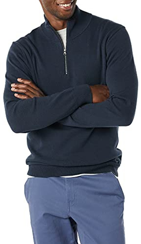 Amazon Essentials Men's 100% Cotton Quarter-Zip Jumper, Navy, XL