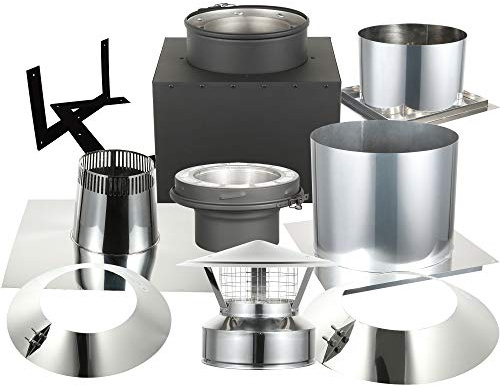 AllFuel HST Multi Story Kit with Spark Guard Chimney Cap for 6 Diameter 304 Stainless Steel Class-A Double Wall All Fuel Insulated Chimney Pipe (Flat Roof Flashing)