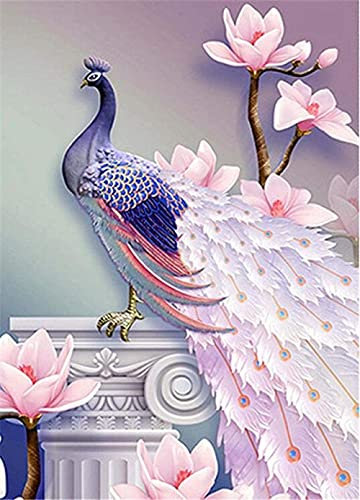 DIY 5D Diamant Malerei Kits Voll Bohren Rosa Pfau 40x50cm/16x20in Round Drill Diamant Painting Full Drill Kristall Strass Stickerei Kreuzstich Leinwand Bilder Kunst Handwerk für Home Wand Decor