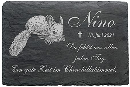 Chinchilla Tiergrabstein aus Schiefer mit Gravur Name & Datum 22 x 16 cm