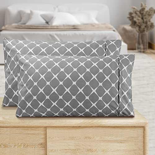 Valerian Printed Pillowcases 2-Piece Set Egyptian Quality 1500 Thread Count Timeless Classic Designs Soft and Smooth Weave, Wrinkle Resistant, Bloomingdale Queen Pillowcase, Gray