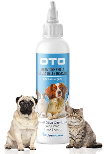 OTO Pulizia Orecchie Cane e Gatto 100ml Detergente Orecchie Cane e Gatto, Gocce Auricolari Sciogli Cerume, Lenisce Prurito, Formula 100% Naturale, Uso Quotidiano, Dermazoo