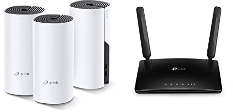 TP-Link Deco M4 Mesh WLAN Set (3er Pack), AC1200 Dual Band Router & Repeater (Reichweite bis zu 370m², 6X Gigabit Ports) weiß & TL-MR6400 WLAN Cat4 + N300 Mbps 4G LTE Router, schwarz, Version 5