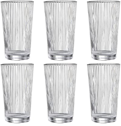 Bicchiere D'acqua, Bicchieri Da Long Drink Trasparenti Senza Piombo Set Di 6 Bicchieri In Vetro A Righe For Acqua, Latte, Succhi Di Frutta, Tè E Caffè, 380 Ml (Color : Transparent, Size : 380ML)