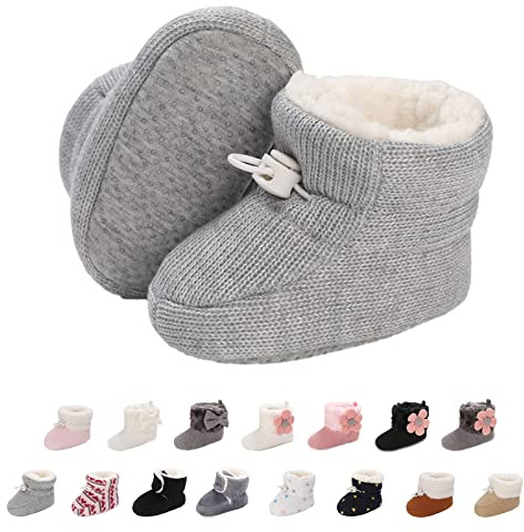 Baby Neugeborene Fleece Bootie, Winter Warme rutschfeste Weiche Sohle Winterschuhe Sock Schuhe Niedlich Einstellbar Krabbelschuhe Prewalker Stiefel für Mädchen Jungen Kleinkind Gr.0-18 Monate