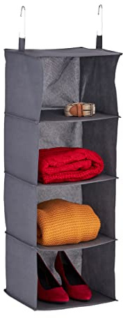 Relaxdays Hängeregal Kleiderschrank, 4 Fächer, Stoff, HBT: 97x30x30 cm, 2 Haken, Kleideraufbewahrung hängend, Farbwahl | HBT: 97 x 30 x 30 cm, 2 Haken, Kleideraufbewahrung hängend
