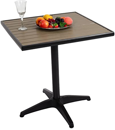 Mendler Gartentisch HWC-J95 Gastronomie Alu Holzoptik - schwarz, grau | Balkontisch, Bistrotisch, Outdoor-Beschichtung