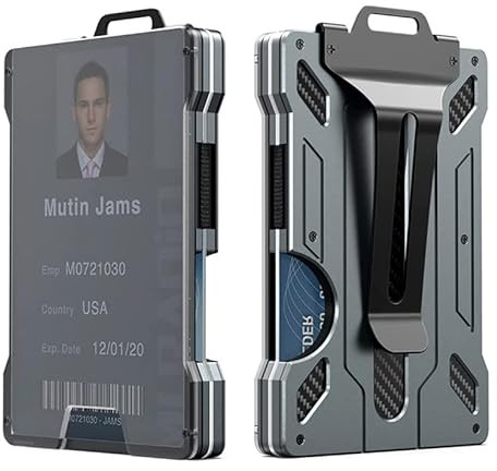 Panlouting RFID Geldbörse, Kartenhalter aus Aluminium mit transparentem Ausweishalter ID-Kartenhalter, Speichern Sie bis zu 15 Karten mit Geldscheinklammer, RFID-Schutz Kreditkartenetui (Grau)