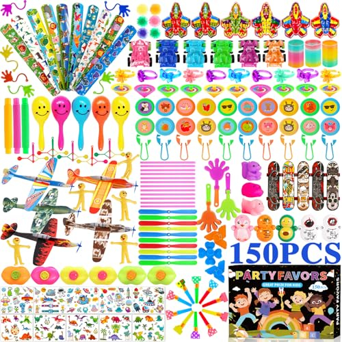 FAMKEEP 150 Juguetes de Fiesta a Granel para Piñatas Cumpleaños, Rellenar Bolsas de Regalos para Partido con Dinosaurio Tatuajes Niños,Cajas de premios
