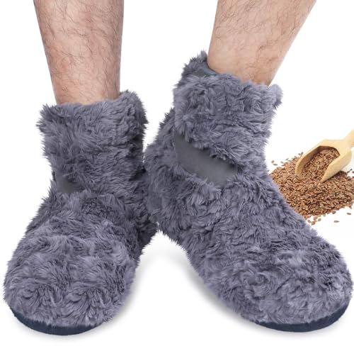 REVIX Microwavable Booties and Feet Warmers for Women & Men, Microwave Heated Foot Warmer with Flaxssed Moist Heat Therapy for Cold Feet Relieving Stiffness, Sore Muscles, Plantar Fascitis, Gray, L