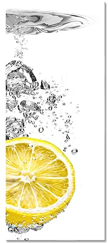 Pixxprint Glasbild Panorama, Wandbild aus Echtglas, ins Wasser gefallene Zitrone, 120x50 cm, inkl. Aufhängung und Abstandshalter