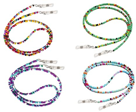 ZoeTekway 4er Pack Brillenketten für Damen, Lesebrillenbänder Halsband, Damen Herren Maskenkette, Eleganter Brillenhalter, Bunte Reisperlen Rutschfest für Brillenzubehör