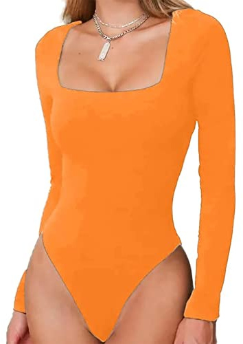 Body a Maniche Lunghe, Assorbe l'umidità, Facile da Pulire, Resistente allo Sbiadimento, Arancione, Body da Donna alla Moda per Ragazze per Ballare (Arancia)