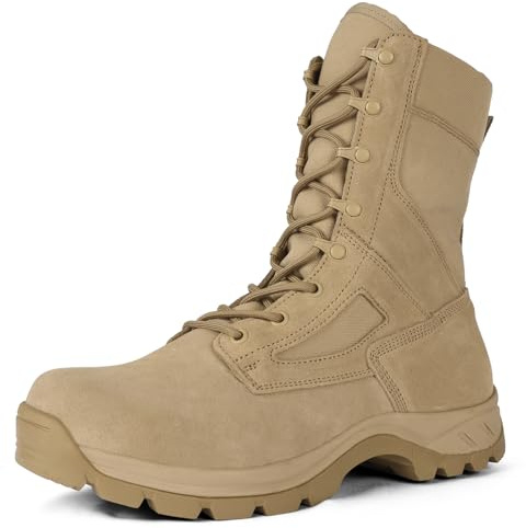 LUDEY Bottes Militaires pour Hommes Bottes Tactiques Légères Chaussures de Randonnée Antidérapantes Bottes de Sécurité Durables Bottes de Désert Respirantes Bottes de Combat Beige 44EU