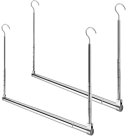 Adjustable Hanging Closet Rod, Extender Hanging Rod, Closet Hanging Organizer, Heavy Duty Closet Bar, Hanging Rod (2 Pack, Chrome)