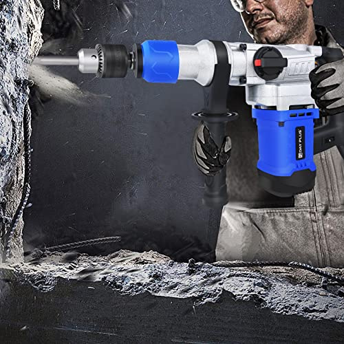 1500W Electric Hammer Drill SDS Plus Demolition Breaker + Chisel Set + Case 360°Rotating Handle,6 Variable Speed,with Grease,Chisel,Drill Bits