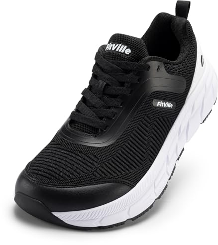 FitVille Laufschuhe Herren Extra Weit Sportschuhe Atmungsaktive Joggingschuhe Bequeme Walking Schuhe Breite Füße,Schwarz mit Weiß,44 EU,X-Weit