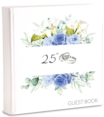 Mareli Libro degli Invitati per Anniversario di Matrimonio, Fiori Blu, 20x20 70 Pagine