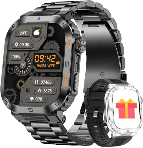 paazomu Montre intelligente pour homme de 5,1 cm avec réponse aux appels, moniteur de fréquence cardiaque/SpO2/sommeil/notifications, mode sport plus de 100 mAh, 400 mAh, montre intelligente en acier