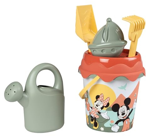 Smoby - Cubo da spiaggia Mickey Minnie Smoby Life, 17 cm, realizzato in materiale riciclato, con annaffiatoio, setaccio, rastrello, pala e stampo per sabbia, a partire da 18 mesi, prodotto in Francia