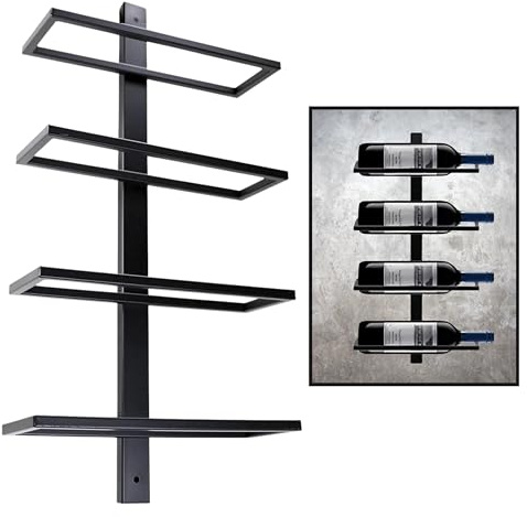 catrinaz® Wand-Weinregal für 4 Flaschen – Hängendes Weinregal aus Hochwertigem Stahl – Matt Schwarz – Industrielles Design – Platzsparend & Dekorativ