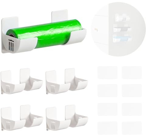 Film Alimentaire Support Rangement Porte,4 Paires Support de Sac Poubelle,Support Mural pour Sac Poubelle,Boîte de Film de Conservation Murale,pour Cuisine,Garde-Manger,Garage,Salle de Bain