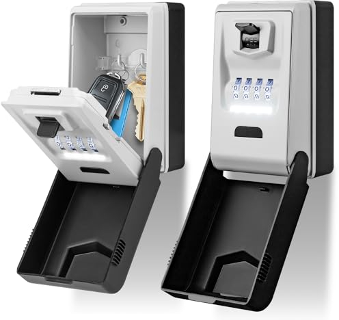 ONEKERUN Schlüsseltresor mit Zahlencode Groß Schlüsselsafe Aussen 4 Stellig Schlüsselbox mit Beleuchteten Wasserdicht Wandmontage Schlüsselkasten für Haus Garage Büro Schule