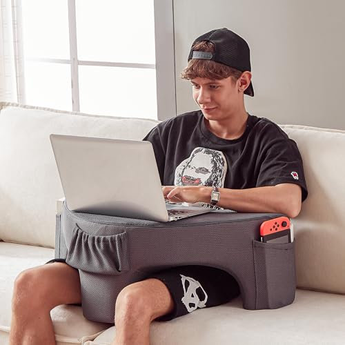 comehealthy Schoß-Schreibtischkissen für Laptop, Lesekissen für Gaming mit Taschen, weicher Schoßschreibtisch für Couch, Memory-Schaum-Laptop-Kissen zum Arbeiten, Häkeln oder Sitzen im Bett, Sofa