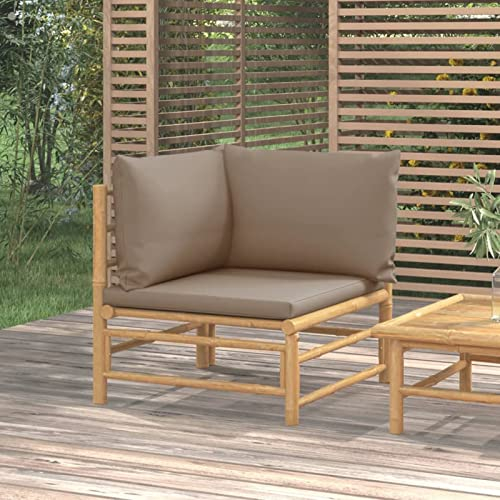 Chaduof Garten-Ecksofa mit Taupe Kissen, Balkon Möbel, Gartensofa, Gartenlounge, Garten Möbel, Loungemöbel Balkon, Outdoor Lounge, Sitzecke Garten, Bambus