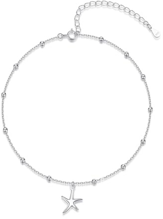 Loutade Silber Fußkettchen für Damen, 925 Sterling Silber Fussketten Armband, 22+5cm Verstellbar Silber Fußkette in Unendlichkeit Seestern Design, Sommer Barfuß Strand Fußkettchen am Fußgelenk